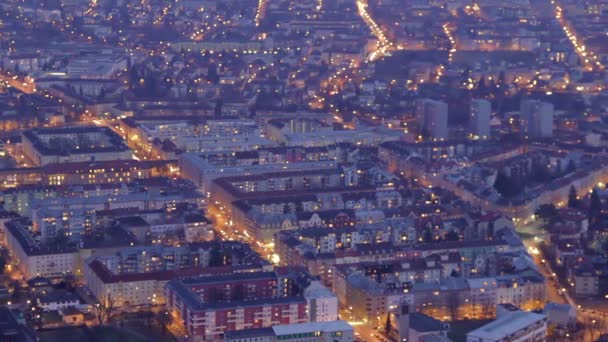 Luchtfoto, grote stad dag tot nacht timelapse, energieverbruik — Stockvideo
