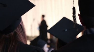 Profesör sunan öğrenci diploma ile. Üniversite mezuniyet töreninde el sıkışma