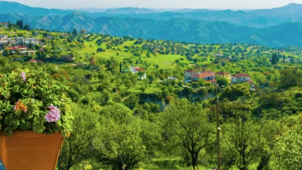 豪华酒店的风景。美丽的村庄和湖。绿色景观 — 图库视频影像