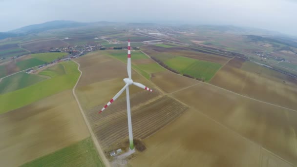 시골에서 녹색 필드에 바람 터빈의 파노라마. 에너지 자 급 자족 — 비디오