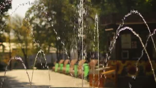 Брызги фонтанной воды в парке — стоковое видео