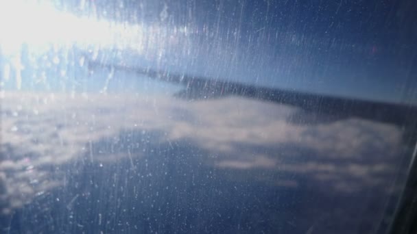 Upset person looking through aircraft window, migrating from homeland abroad — Stock Video