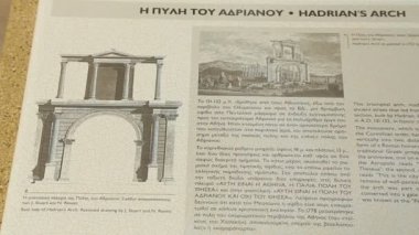 Yunanca ve İngilizce turistler için Hadrian's Arch hakkında başvuru bilgileri