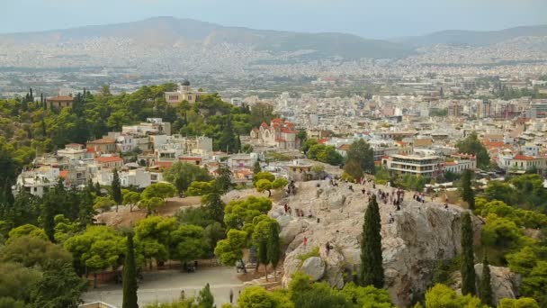 Luchtfoto van mediterrane resort stad, toeristen die bekeken, cityscape, timelapse — Stockvideo