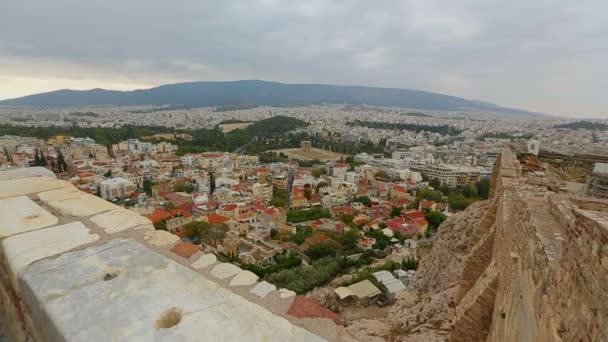 Vista stupefacente da Acropolis su Atene, bel paesaggio urbano della capitale greca — Video Stock