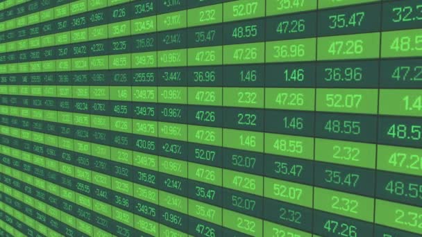 Animated trading statistics, share price indices updating on stock market board — Stock Video