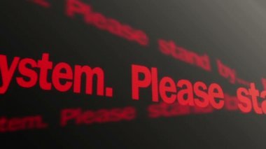 Acil durum alarm sistemi. Lütfen hazır olun. Pc ekranında çalışan uyarı kırmızı metin