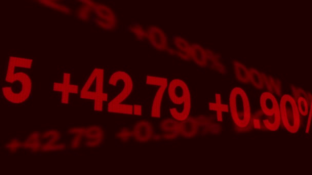 Notícias de investimento de negócios, índices de mercados de ações mundiais mostrados no ticker eletrônico — Vídeo de Stock