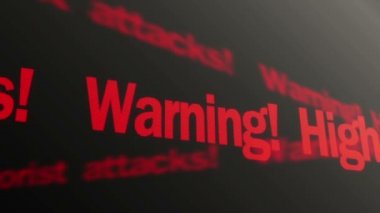 Uyarı, yüksek terörist saldırıları riskini. LED oturum üzerinde çalışan kırmızı güvenlik metin