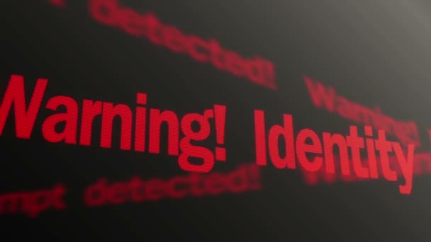 Varning, identiteten stöld försök upptäcks. Kampen mot bedrägerier. Röd text kör — Stockvideo