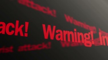 TV ekranında çalışan yakın terörist saldırısı uyarı metni. Güvenlik sistemi