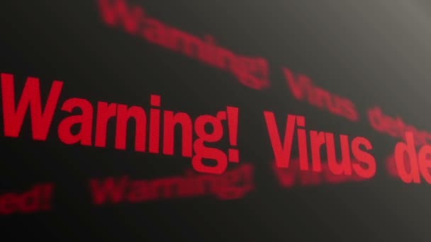 Peringatan! Virus terdeteksi. Hacking sistem kontrol waspada. Teks pada tampilan PC — Stok Video