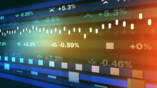 Ticker animado que muestra las fluctuaciones del mercado de valores, índices porcentuales en ejecución — Vídeos de Stock
