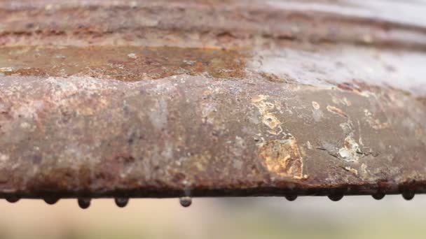 Rain drops on rusty bronze surface of ancient church bell, cultural heritage — Stock Video