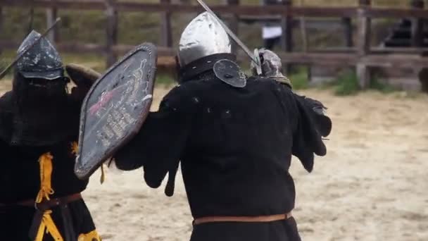 Cavaleiros corajosos com escudos — Vídeo de Stock