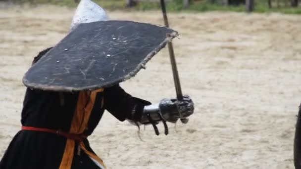 Knight repulsing rivaliserande attack — Stockvideo