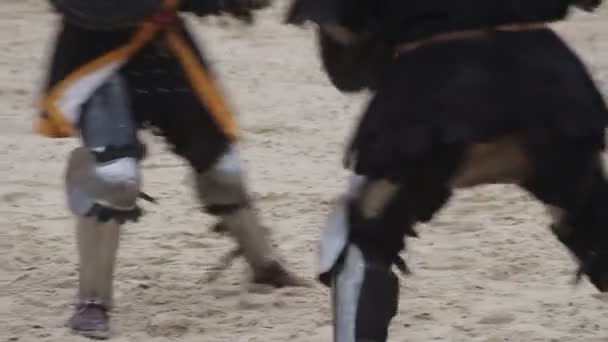 Two strong knights wearing steel armor — Stock Video