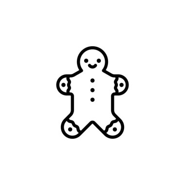 Zencefilli çörek vektör ikonu. Beyaz arka planda izole edilmiş Noel kurabiyesi adam. Satır sanatı.