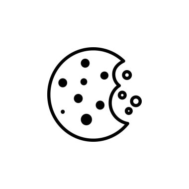 Çikolata parçalı kurabiye ikonu. Beyaz arka planda kırıntıları olan Amerikan yumuşak kurabiyesi. Minimalist çizgi sanatı.