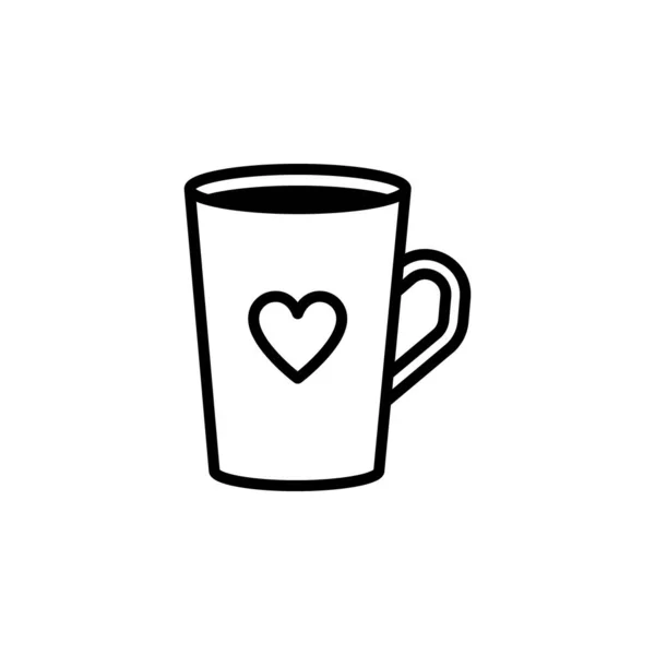 Linda taza con el icono del vector del corazón. Taza de porcelana con té aislado sobre fondo blanco. Línea de arte. — Vector de stock