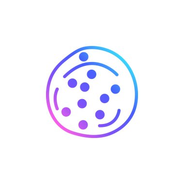 Çikolata parçacıklı kurabiye vektör simgesi parlak renk eğiminde. Beyaz arka planda izole edilmiş yumuşak Amerikan kurabiyesi. Mavili, menekşeli ve pembeli minimalist çizgiler.