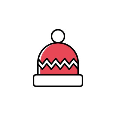 İskandinav tarzında beyaz arka planda izole edilmiş, Pompon ve zik zag çizgili şirin kırmızı örülmüş kış şapkası.