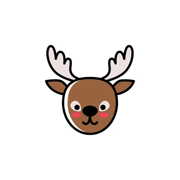 Icono de vector de cabeza de ciervo en estilo de dibujos animados de moda para Navidad. Lindo ciervo de Santa colorido aislado sobre fondo blanco. — Vector de stock