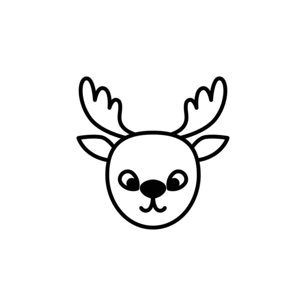 Linear Deer Head Vector Icon Line Art Christmas Cute Outlined — Stock Vector