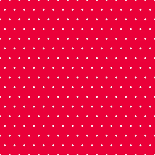 Polka dot sem costura padrão para o Natal no fundo vermelho brilhante. Fundo vermelho com pontos brancos para papel de embrulho — Vetor de Stock