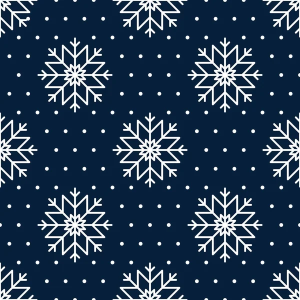 Fundo de inverno bonito com flocos de neve brancos e bolinhas em um fundo azul escuro. Para o Natal e Ano Novo — Vetor de Stock