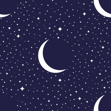 Koyu mavi bir arka planda, gece gökyüzü pürüzsüz desen. Yıldızlı gökyüzü ile arka plan. Ay hilalleri ve yıldızlar gece gökyüzünde