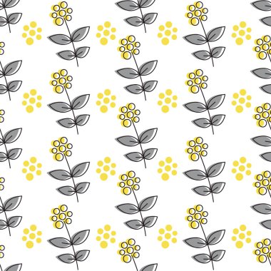 2021 'in beyaz, sarı ve gri renklerinde hoş, dikdörtgen desenli çiçekleri var. Moda bitkisel desen