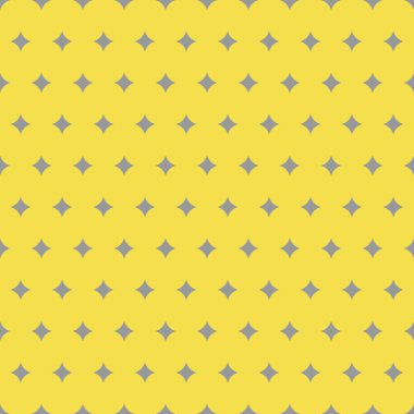 Gri parıltılar sarı arka planda pürüzsüz bir desen oluşturuyor. 2021 'in renkleri. Parlak sarı arka planda sevimli gri parıltılar. Düz stil. Minimalist, basit. Vektör illüstrasyonu