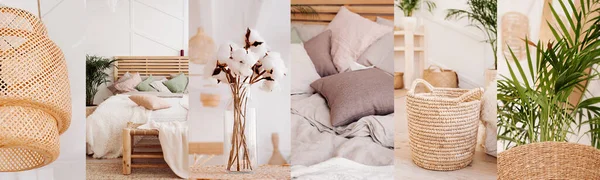 Collage Photos One Style Elements Home Decor Boho Style Wicker — Stok Foto