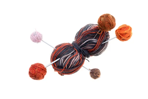 Different colored balls of wool with knitting needles — Stock Photo, Image