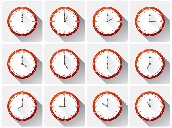 12 orologi vettoriali rossi — Vettoriale Stock