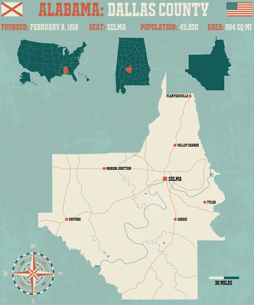 Condado de Dallas en Alabama, EE.UU. — Archivo Imágenes Vectoriales