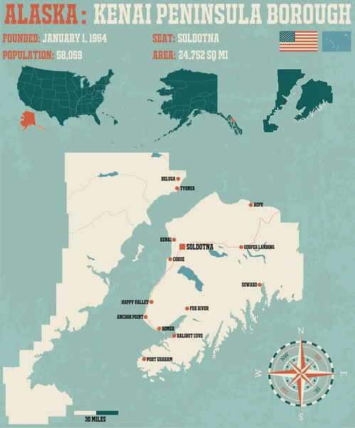 Península de Kenai Borough Alaska EE.UU. — Archivo Imágenes Vectoriales