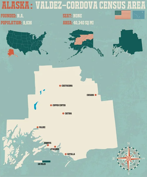 VALDE zcordova Alaska bölgede nüfus sayımı — Stok Vektör