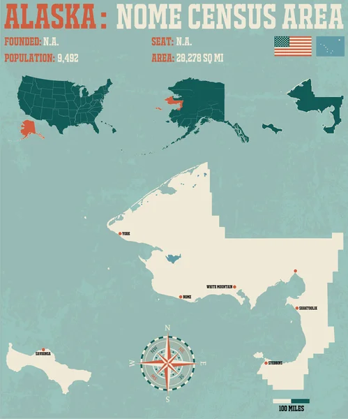 Zona censal de Nome en Alaska — Vector de stock