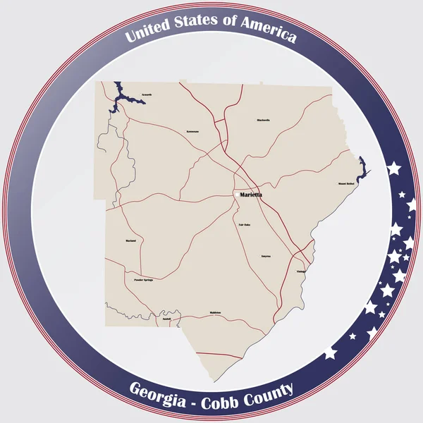 Grote Gedetailleerde Kaart Van Cobb County Georgia Verenigde Staten — Stockvector