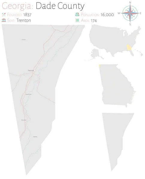 Grande Carte Détaillée Dade Comté Géorgie États Unis Amérique — Image vectorielle