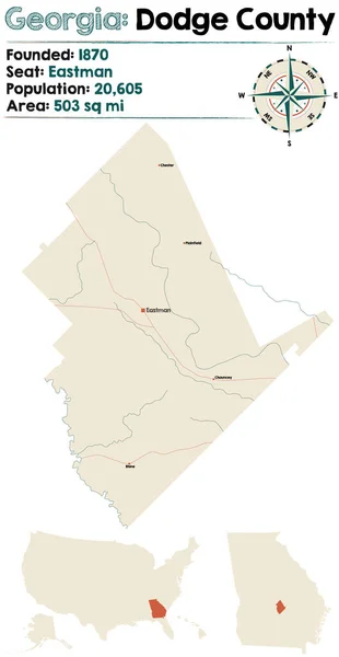 Велика Детальна Мапа Округа Додж Джорджії Сша — стоковий вектор