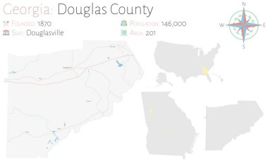 Gürcistan, ABD 'deki Douglas ilçesinin geniş ve ayrıntılı haritası..