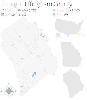 Gürcistan, ABD 'deki Effingham ilçesinin geniş ve ayrıntılı haritası.