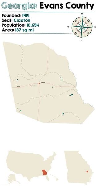 Large Detailed Map Evans County Georgia Usa — Stok Vektör