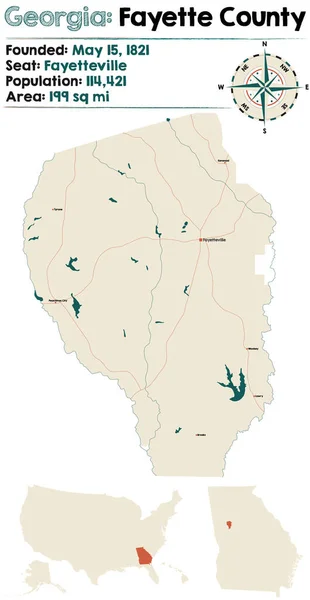 Large Detailed Map Fayette County Georgia Usa — Stok Vektör