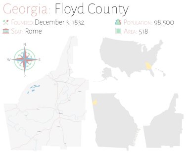 Large and detailed map of Floyd county in Georgia, USA.