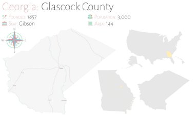 Large and detailed map of Glascock county in Georgia, USA.