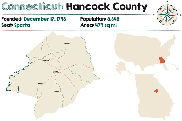 Stor Och Detaljerad Karta Över Hancock County Georgia Usa — Stock vektor